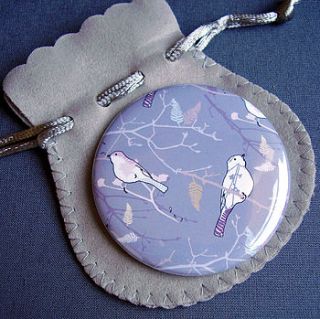 bird on branch pocket mirror by littlebirdydesigns