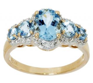 1.50 ct tw Santa Maria Aquamarine & Diamond 5 Stone Ring, 14K Gold —