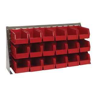 Quantum Storage Bench Rack with 18 Bins — 36in.L x 8in.W x 19in.H Rack Size, Model# QBR-3619-230-18RD  Single Side Bin Units