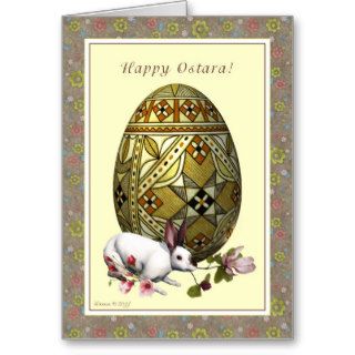 Happy Ostara   Vernal Equinox   Egg Hare Flowers Greeting Card