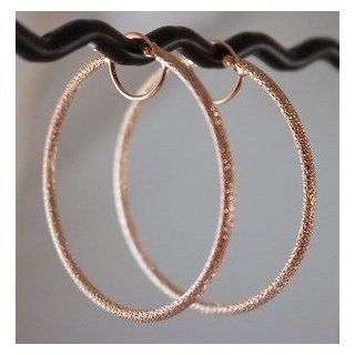 Solid 14K Pink Rose Gold Hoop Earrings 2" Italian Beauty 3.11g Sparkling MESH 50mmx2mm Jewelry