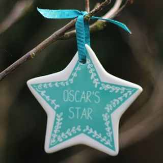 personalised star christmas tree decoration by what katie did next