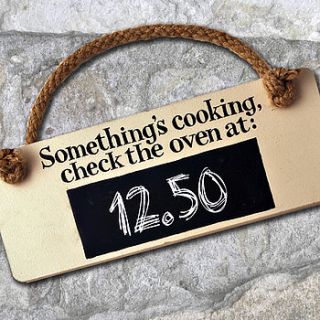 'something's cooking' chalk board sign by angelic hen