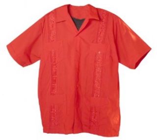 Squish West Line Cuban Style Guayabera Shirt / Fire Red / Large at  Mens Clothing store