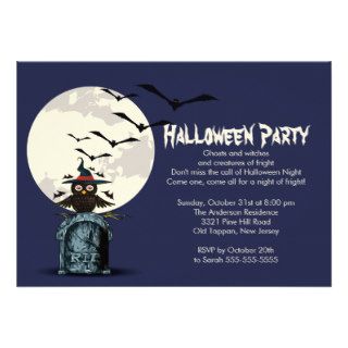 Owl Bats tombstone Halloween Party Invitations
