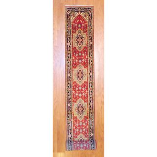 Indo Hand knotted 2'6 x 24' Heriz Red/ Black Wool Rug (India) Runner Rugs