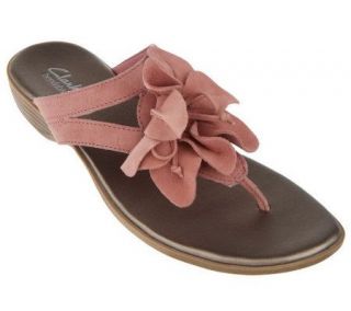Clarks Bendables Leather Thong Sandals w/Flower Detail —