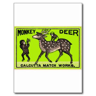 India Monkey Riding Deer Matchox Label Postcards