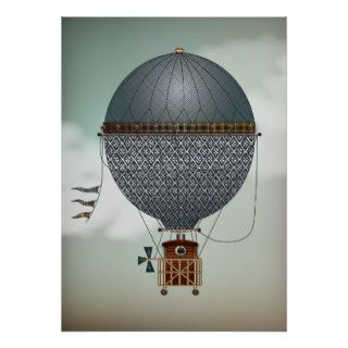 Hot Air Balloon Airship Indigon  Steampunk Travel Print