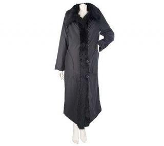 Dennis Basso Full Length Water Resistant Coat with Faux Fur Lining —