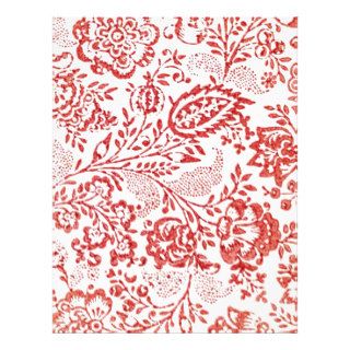 Red and White Vintage Floral Print Letterhead Template