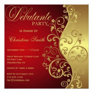 Red &  Gold Debutante Party Invitation