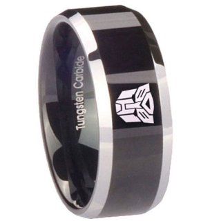 5MM Tungsten Carbide Transformers Autobot Black Silver Edges Engraved Ring Size 4 Jewelry