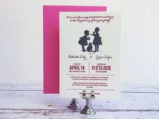 twins letterpress christening invitation by biplane press