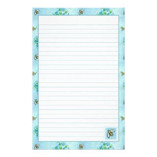 Blue Blossom Honey Bee Stationery Lined Paper