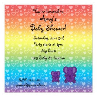 Cute purple elephant baby shower invitations