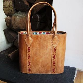 fair trade leather tan tote by the fairground