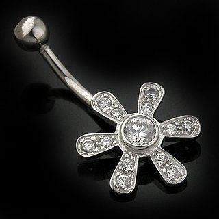 14K White Gold C.Z. Flower Navel Jewelry Health & Personal Care