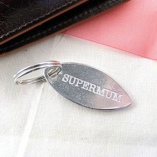 super mum oval pewter key ring by multiply design