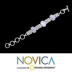 Sterling Silver 'Floral Legends' Moonstone Bracelet (India) Novica Bracelets