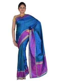 IndusDiva Women's Royal Blue Satin Tanchoi Banarasi Saree World Apparel Clothing