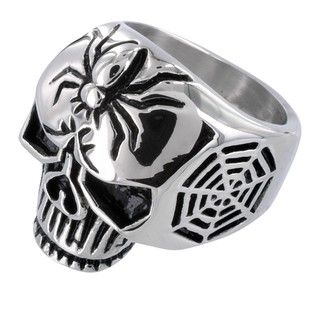 Stainless Steel Men's Large Skull and Spider Cross Ring West Coast Jewelry Men's Rings