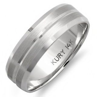 14k White Gold Mens Stepped Brushed and Polish Finish Wedding Anniversary Band Traditional Fit Ring (Size 9.75) Jewelry