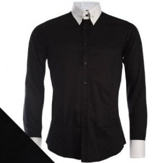 Daniel Rosso DR 362P Contrast Pin Collar Shirt in Black BLACK XL Chest 46 Collar 17.5 at  Mens Clothing store Button Down Shirts