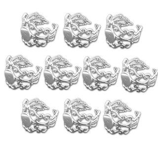 Find Its   Findings For Fused 10 Piece Adjustable Filigree Rings, Silver Plated