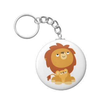 Cute Cartoon Protective Dad Lion and Cub Keychain