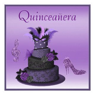 Quinceanera Purple Diva Cake, Sparkle High Heels Invitation