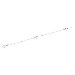 IceCarats Designer Jewelry 14K White Gold Diamond Cut Cable Anklet W/Polished White Hearts 10 Inch Jewelry