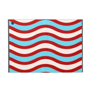 Fun Red Teal Turquoise White Wavy Lines Stripes Cover For iPad Mini