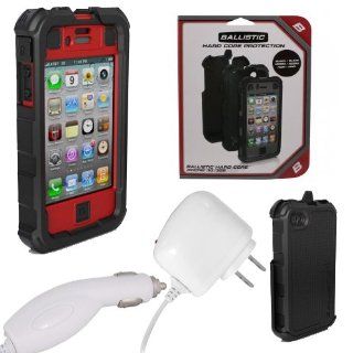 Ballistic iPhone 4, 4S Hard Core Protection case, Black & Red. Retail HA0778 M355 with Heavy Duty Car Charger and House Charger with Extra Long Cord. Cell Phones & Accessories