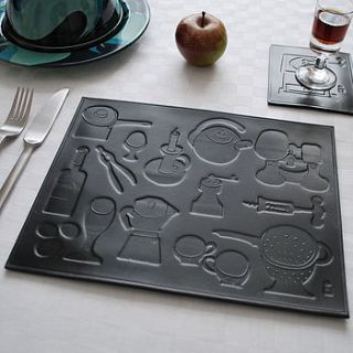 hand tooled leather kitchen placemat by sue lowday