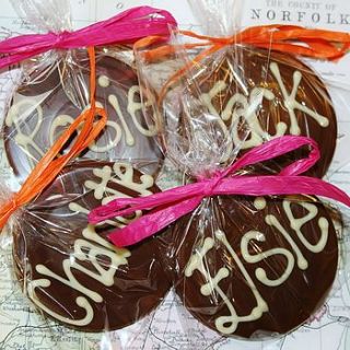 personalised handmade chocolate disc by the chocolate deli