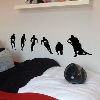 set of six rugby player wall stickers by nutmeg