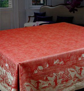 Christmas Touch, Linen Cotton Tablecloth 70x80 inch and 6 Pieces Napkins Set  