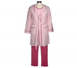 Stan Herman Knit Pajama Set w/Floral Print Pique Robe —