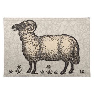 Vintage Sheep Farm Animal Illustration Place Mats