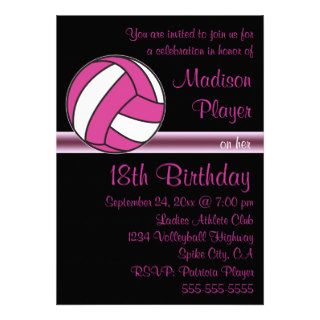 Pink Black Ladies Volleyball Player Birthday Party Personalized Invitations