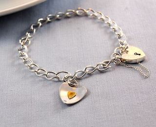 flutter heart charm bracelet with padlock by alison moore silver designs