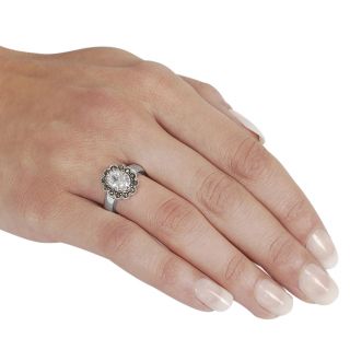 Journee Collection Silvertone Brass CZ and Created Marcasite Flower Ring Journee Collection Gemstone Rings