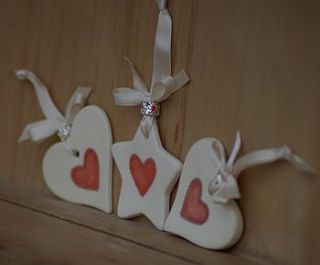 ceramic hanging star or heart decoration by dimbleby ceramics