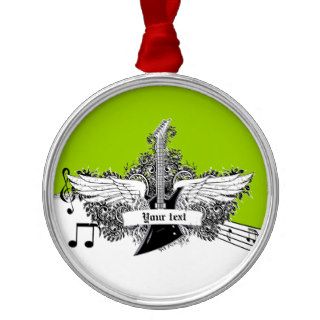 Black white lime electric guitar & wings ornament