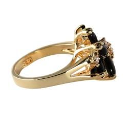 Angelina D'Andrea 14k Goldplated Marquise Onyx and Round Crystal Accent Ring Palm Beach Jewelry Gemstone Rings