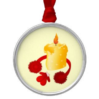 Golden candle with Earmuffs and mittens Christmas Ornaments