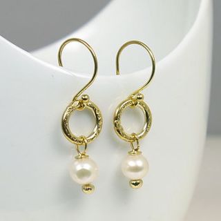 22 k gold plated pearl hoop earrings by begolden