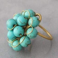 Brass and Reconstructed Turquoise Front Cluster Ring (Thailand) Rings