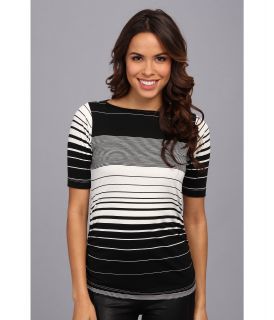 Nally & Millie Striped Half Sleeve Ruched Tee Black/White